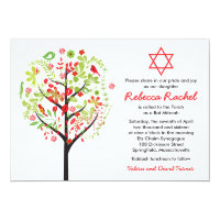 Tree of Life Red Green Bat Mitzvah Invitation