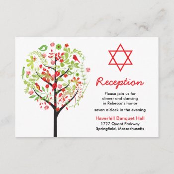 Tree Of Life Red Green Bat Mitzvah Reception Card by wasootch at Zazzle