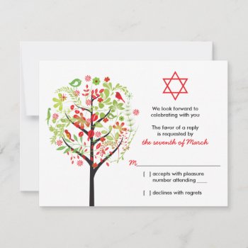 Tree Of Life Red Green Bat Mitzvah Rsvp Reply Card by wasootch at Zazzle