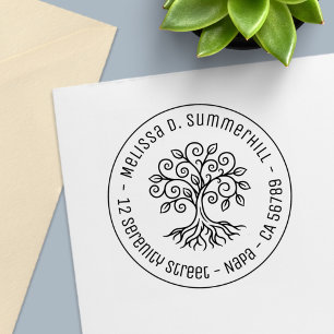 Tree of Life Round Address Self-inking Stamp