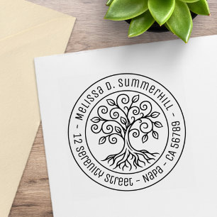 Tree of Life Round Address V2 Rubber Stamp