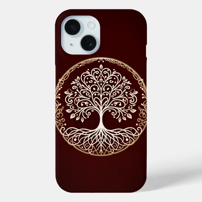 Tree of Life Rustic Dark Red Celtic Case-Mate iPhone Case (Back)