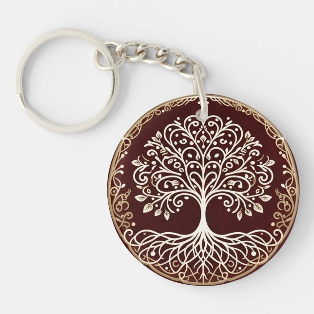 Tree of Life Rustic Dark Red Celtic Keychain (Front)