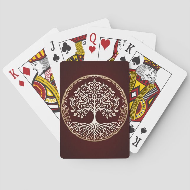 Tree of Life Rustic Dark Red Celtic Poker Cards (Back)