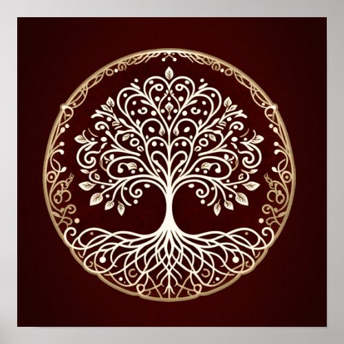 Tree of Life Rustic Dark Red Celtic Poster