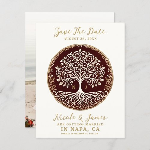 Tree of Life Rustic Dark Red Celtic Save the Date Invitation