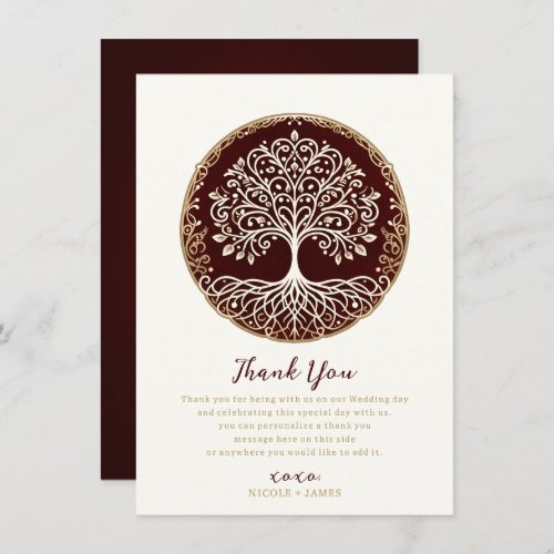 Tree of Life Rustic Dark Red Celtic Thank You Invitation