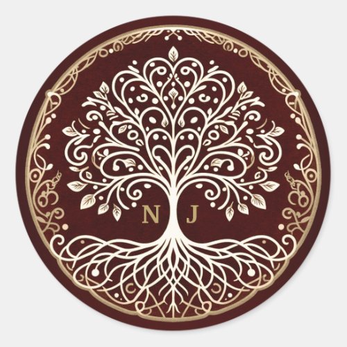 Tree of Life Rustic Dark Red Celtic Wedding Classic Round Sticker