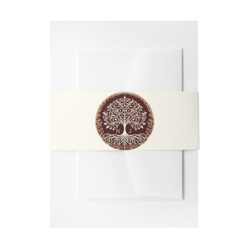 Tree of Life Rustic Dark Red Celtic Wedding Invitation Belly Band
