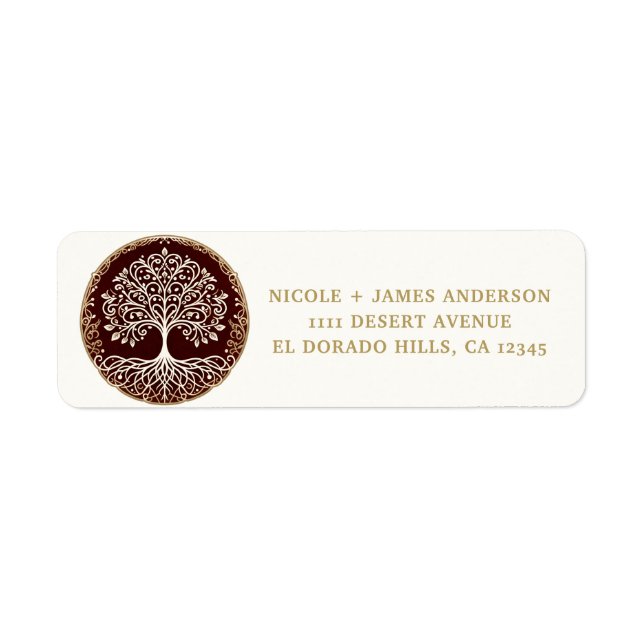 Tree of Life Rustic Dark Red Celtic Wedding Label (Front)