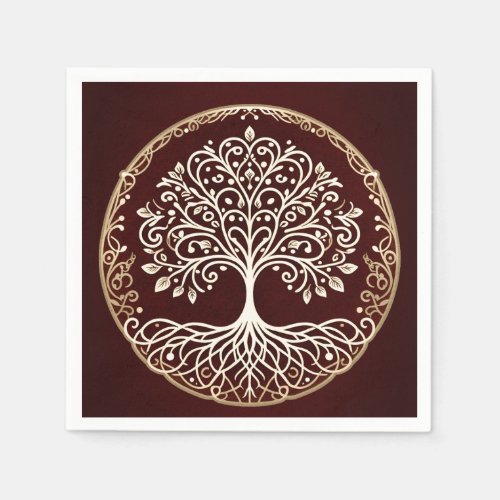 Tree of Life Rustic Dark Red Celtic Wedding Napkins