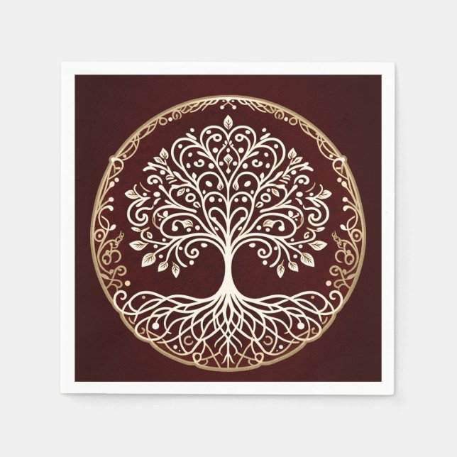 Tree of Life Rustic Dark Red Celtic Wedding Napkins (Front)