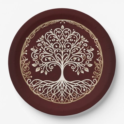 Tree of Life Rustic Dark Red Celtic Wedding Paper Plates