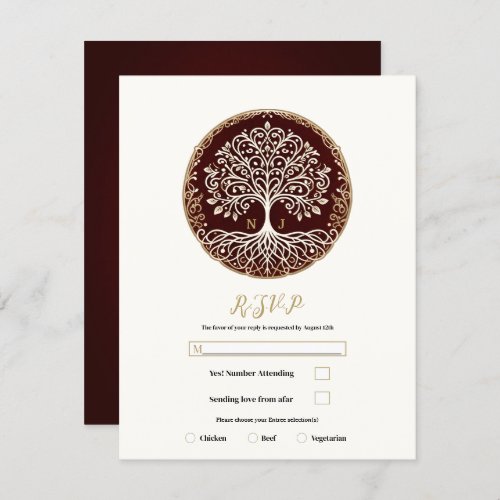 Tree of Life Rustic Dark Red Celtic Wedding RSVP Invitation