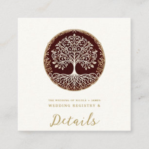 Tree of Life Rustic Dark Red Celtic Wedding Square Business Card