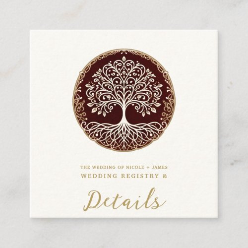 Tree of Life Rustic Dark Red Celtic Wedding Square Business Card