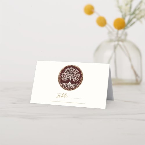 Tree of Life Rustic Dark Red Celtic Wedding Table Place Card