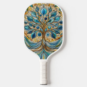 Tree of Life Shattered Glass Mosaic Aqua Blues  Pickleball Paddle