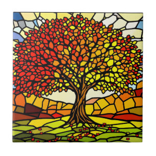 Tree of Life Shattered Glass Mosaic Autumn Colors Ceramic Tile
