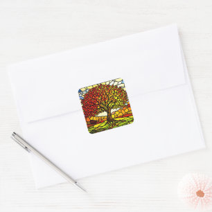 Tree of Life Shattered Glass Mosaic Autumn Colors Square Sticker