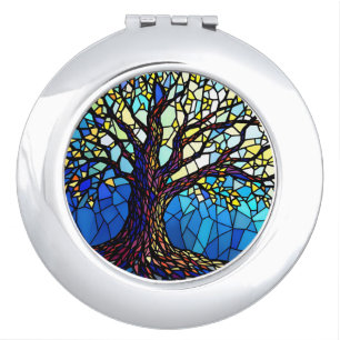 Tree of Life Shattered Glass Mosaic Compact Mirror