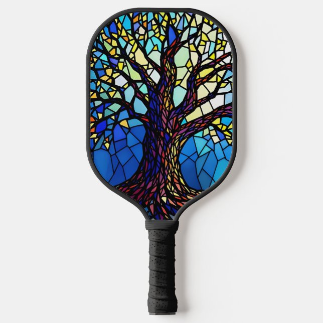Tree of Life Shattered Glass Mosaic Pickleball Paddle (Front)