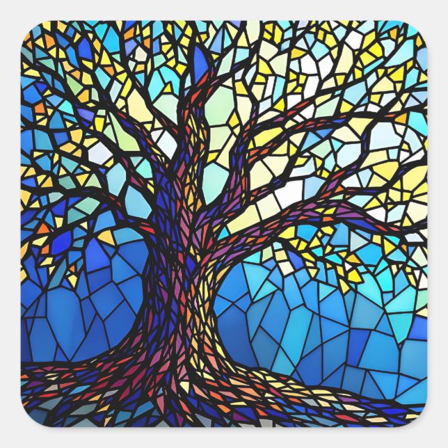 Tree of Life Shattered Glass Mosaic Square Sticker (Front)