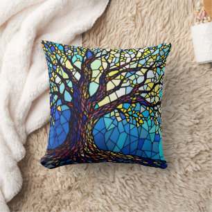 Tree of Life Shattered Glass Mosaic Throw Pillow