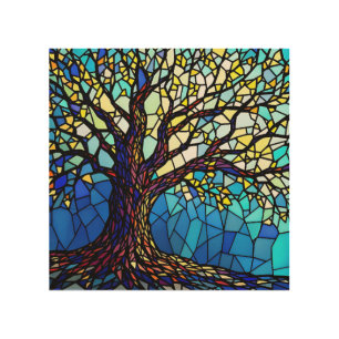 Tree of Life Shattered Glass Mosaic Wood Wall Art