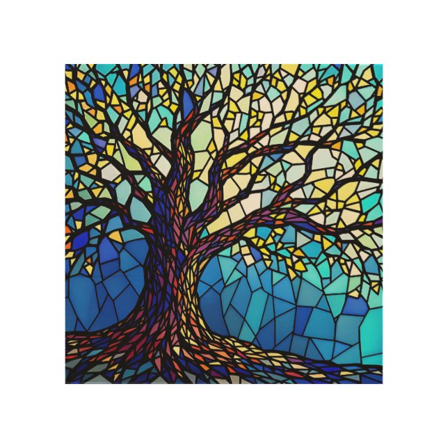 Tree of Life Shattered Glass Mosaic Wood Wall Art (Front)
