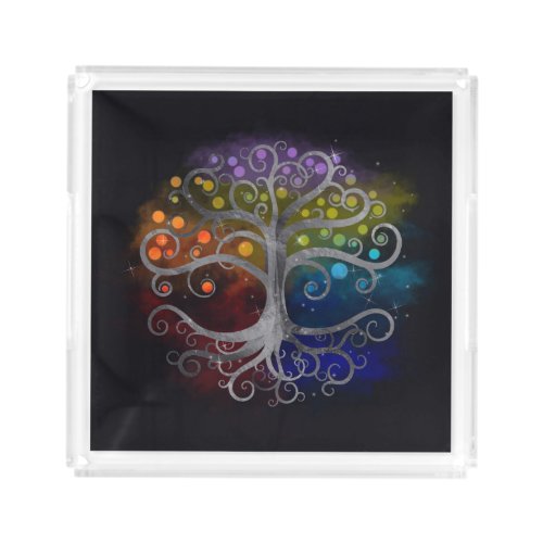 Tree of life Silver Swirl Acrylic Tray