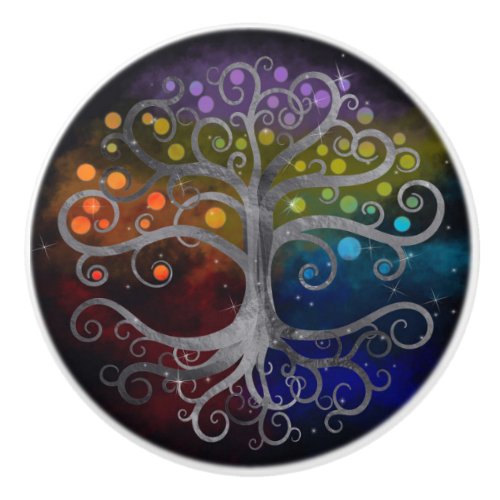 Tree of life Silver Swirl Ceramic Knob