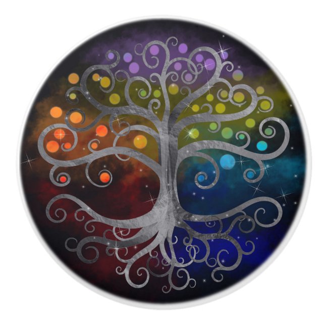 Tree of life Silver Swirl Ceramic Knob (Front)