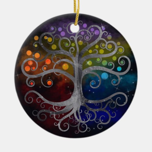 Tree of life Silver Swirl Ceramic Ornament