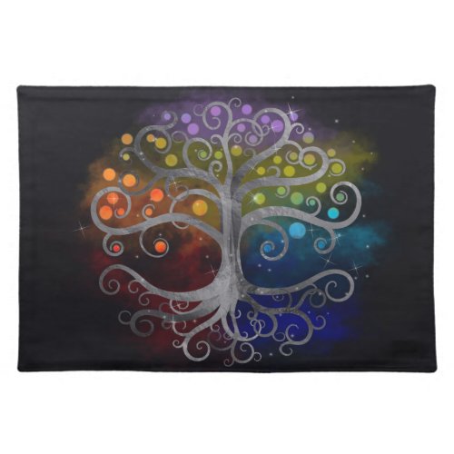 Tree of life Silver Swirl Cloth Placemat