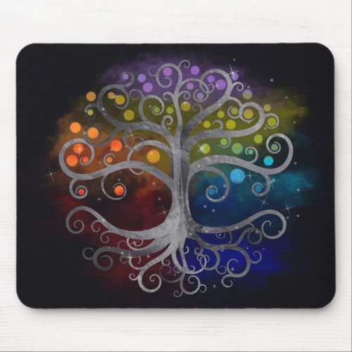 Tree of life Silver Swirl Mouse Pad