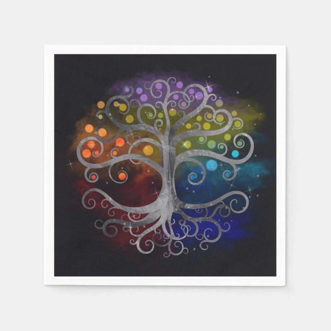 Tree of life Silver Swirl Napkins (Front)