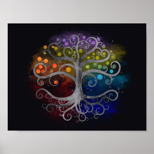 Tree of life Silver Swirl Poster