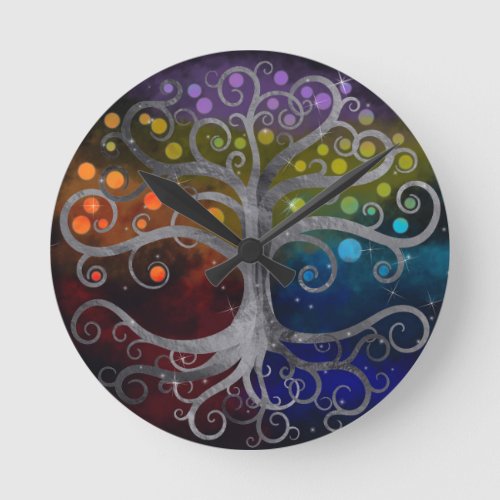 Tree of life Silver Swirl Round Clock