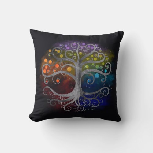 Tree of life Silver Swirl Throw Pillow