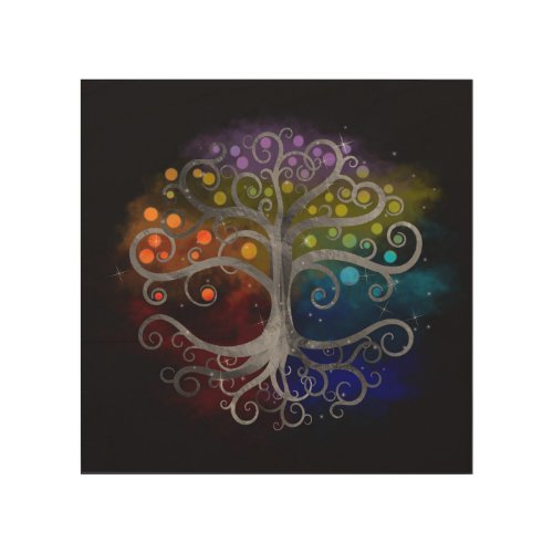 Tree of life Silver Swirl Wood Wall Art