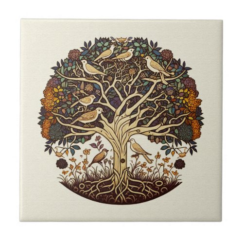 Tree of Life Songbirds Ceramic Tile