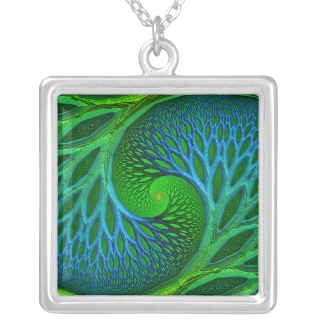 Tree Of Life Spiral Fractal Silver Plated Necklace (Front)
