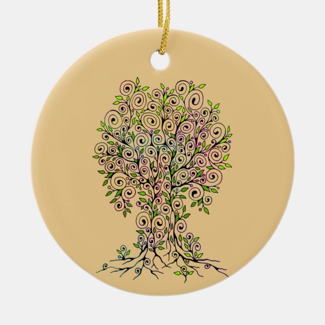 Tree Of Life - Spirals Leaves Fruits 1 Ceramic Ornament (Front)