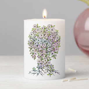 Tree Of Life - Spirals Leaves Fruits 1 Pillar Candle