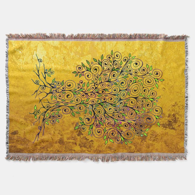 Tree Of Life - Spirals Leaves Fruits 1 Throw Blanket (Front)