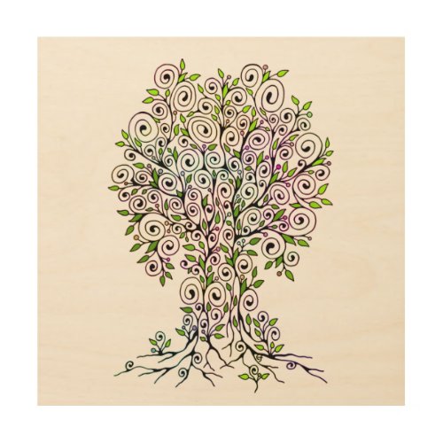 Tree Of Life _ Spirals Leaves Fruits 1 Wood Wall Art