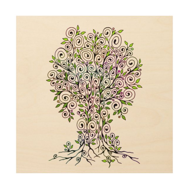 Tree Of Life - Spirals Leaves Fruits 1 Wood Wall Art (Front)