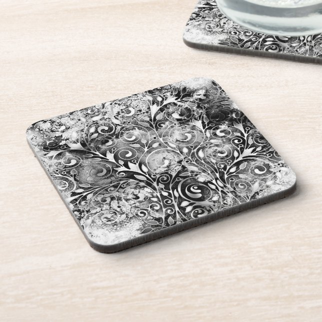 Tree Of Life - Spirals Leaves Grunge Style 1 Beverage Coaster (Left Side)