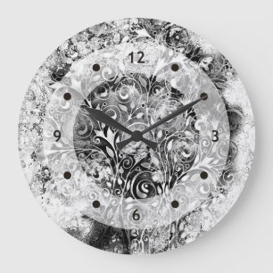 Tree Of Life - Spirals Leaves Grunge Style 1 Large Clock